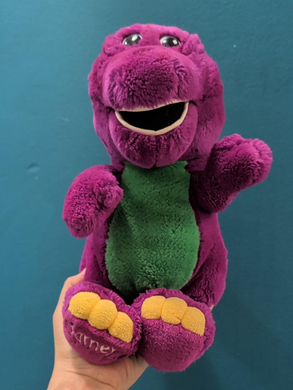 Vintage Barney 1992 Purple and Green Plush Dinosaur Stuffed Animal - Kids Toy